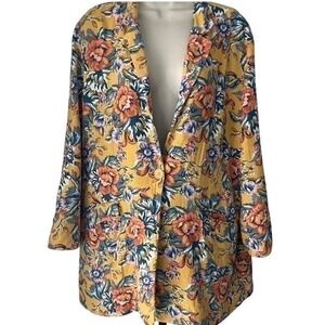 BP Linen Blend‎ Floral Blazer Womens XL Yellow One Button Spring Jacket